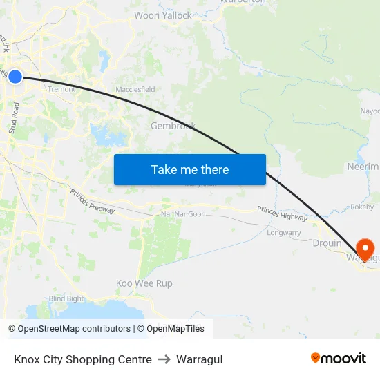 Knox City Shopping Centre to Warragul map