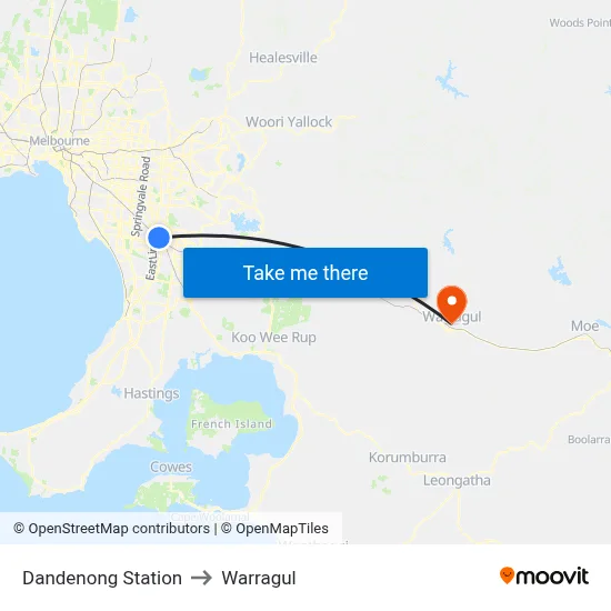 Dandenong Station to Warragul map