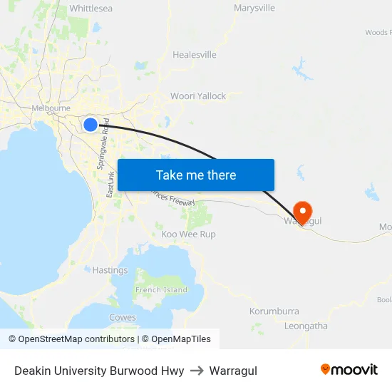 Deakin University Burwood Hwy to Warragul map