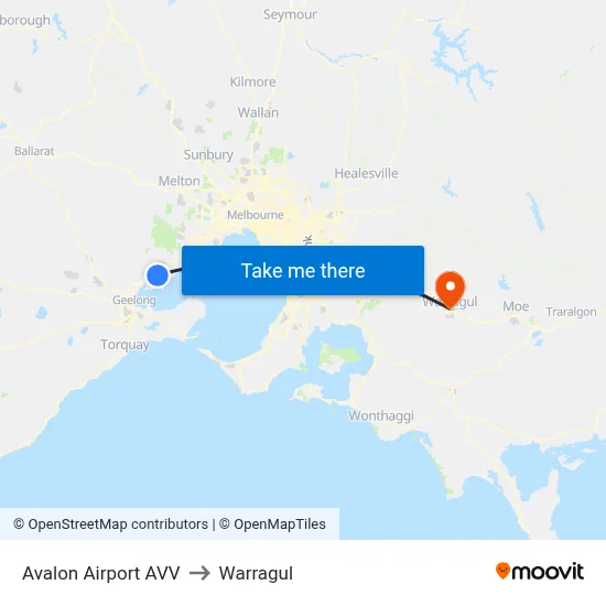 Avalon Airport AVV to Warragul map