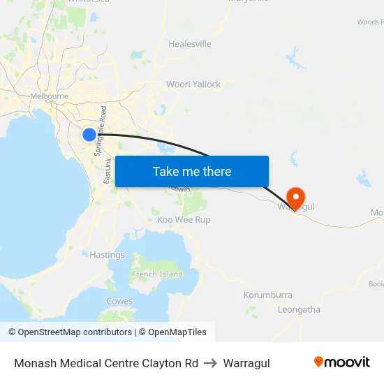 Monash Medical Centre Clayton Rd to Warragul map
