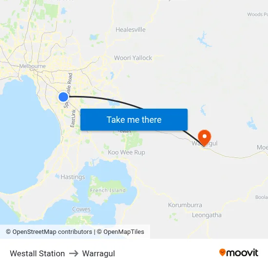 Westall Station to Warragul map