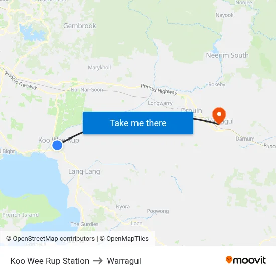 Koo Wee Rup Station to Warragul map