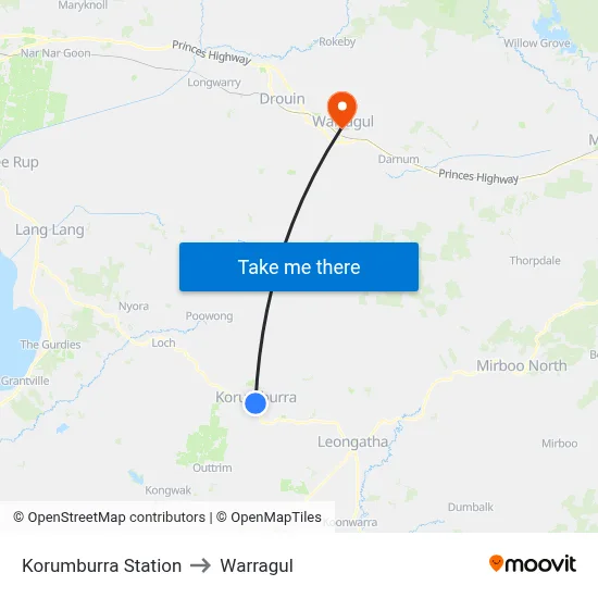 Korumburra Station to Warragul map