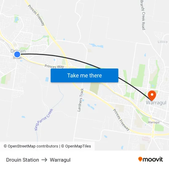 Drouin Station to Warragul map
