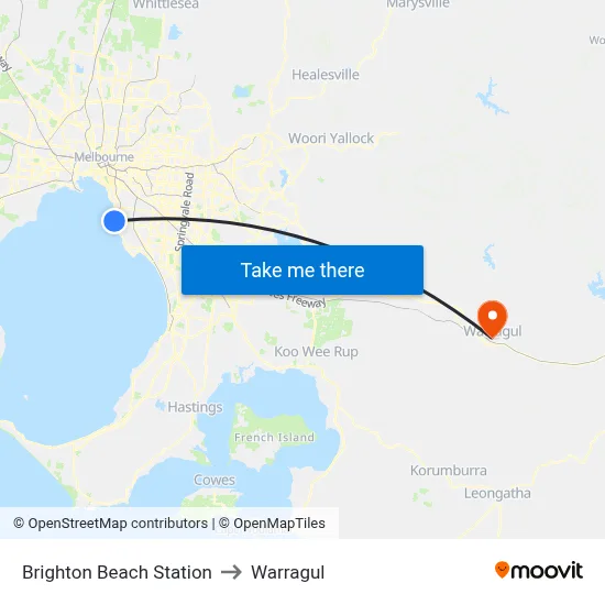 Brighton Beach Station to Warragul map