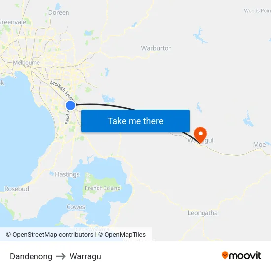 Dandenong to Warragul map