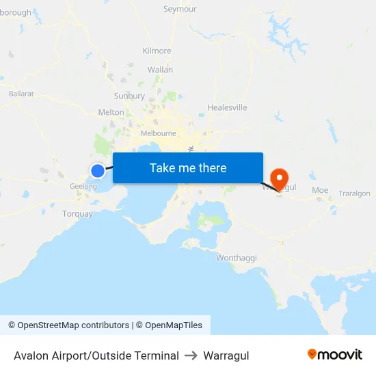 Avalon Airport/Outside Terminal to Warragul map