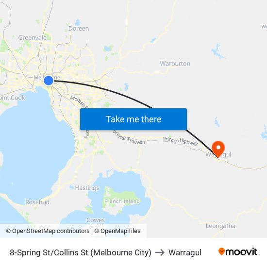 8-Spring St/Collins St (Melbourne City) to Warragul map