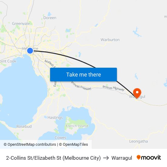 2-Collins St/Elizabeth St (Melbourne City) to Warragul map