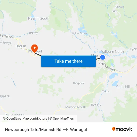Newborough Tafe/Monash Rd to Warragul map