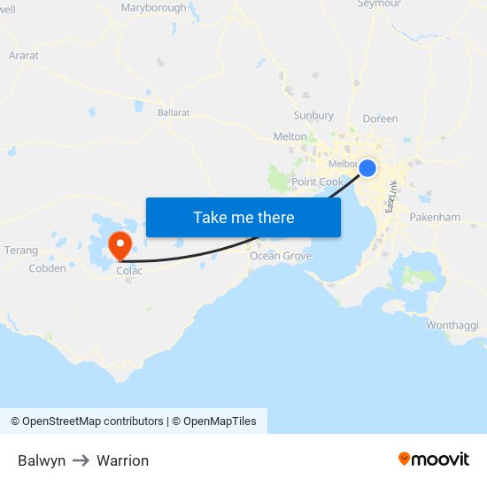 Balwyn to Warrion map