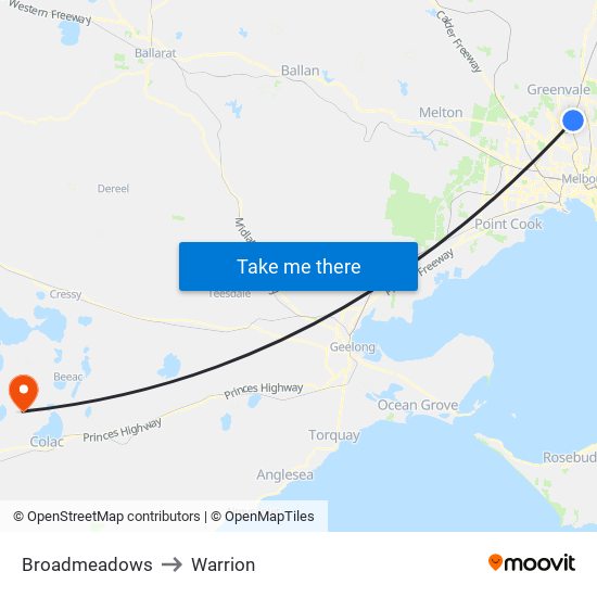 Broadmeadows to Warrion map