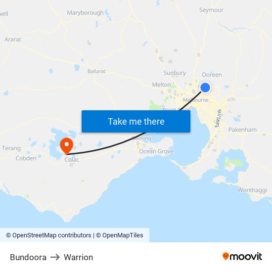 Bundoora to Warrion map