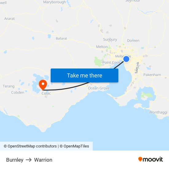 Burnley to Warrion map