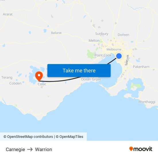 Carnegie to Warrion map