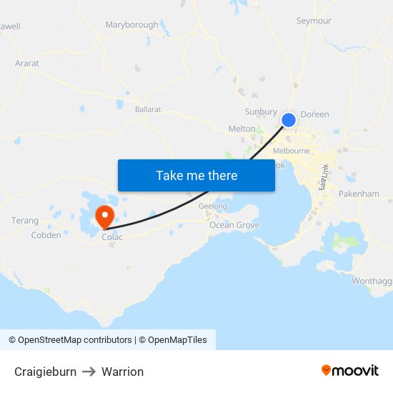 Craigieburn to Warrion map