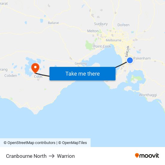 Cranbourne North to Warrion map