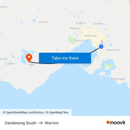 Dandenong South to Warrion map