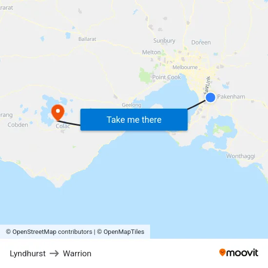 Lyndhurst to Warrion map