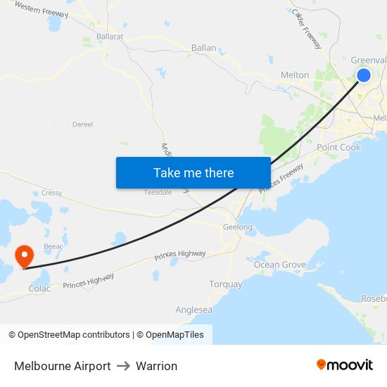 Melbourne Airport to Warrion map
