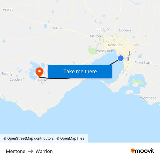 Mentone to Warrion map