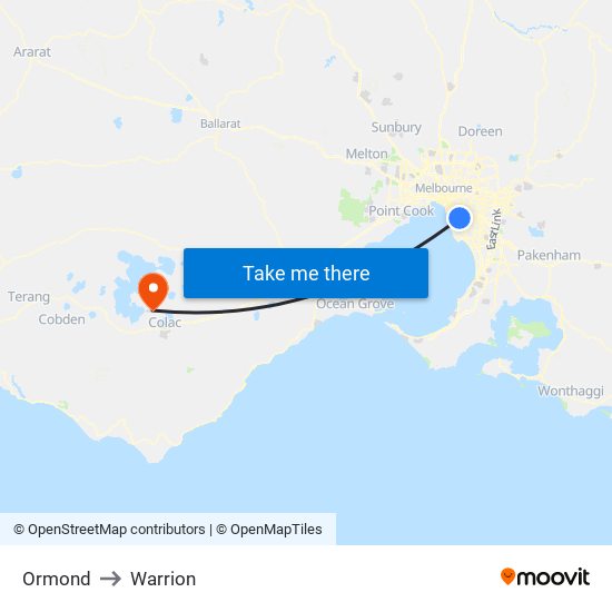 Ormond to Warrion map