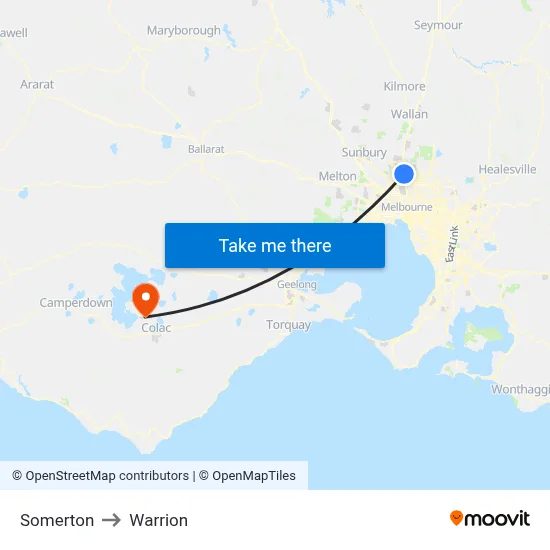 Somerton to Warrion map