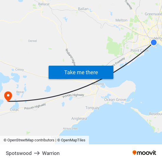 Spotswood to Warrion map