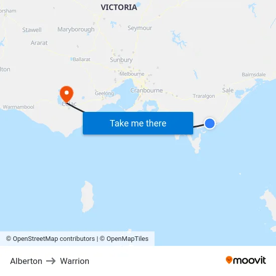 Alberton to Warrion map