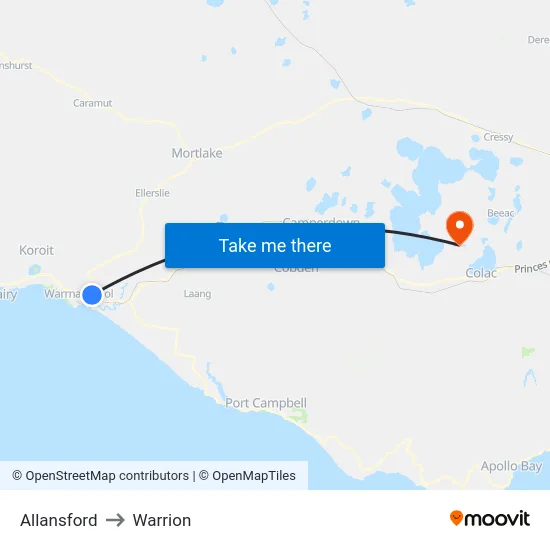 Allansford to Warrion map