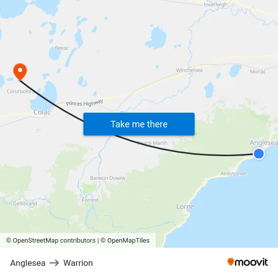Anglesea to Warrion map