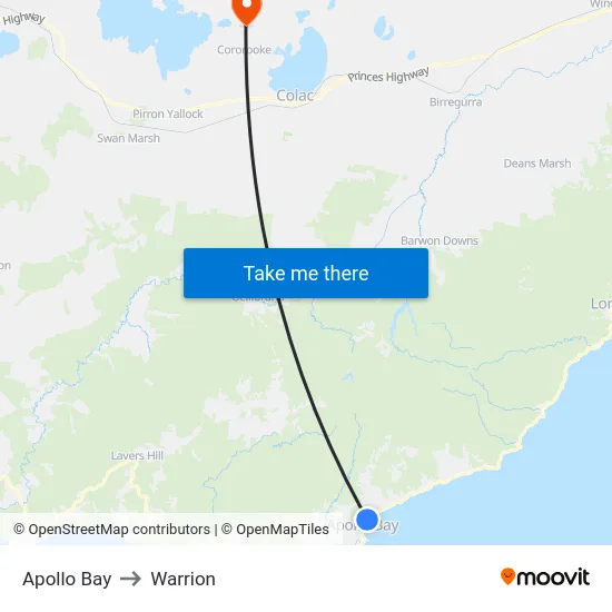 Apollo Bay to Warrion map