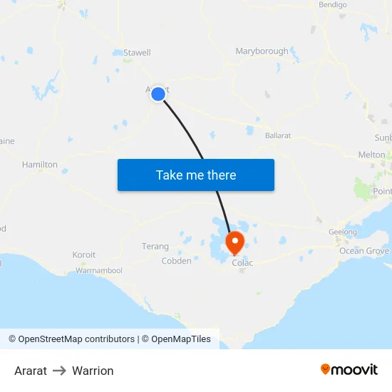 Ararat to Warrion map