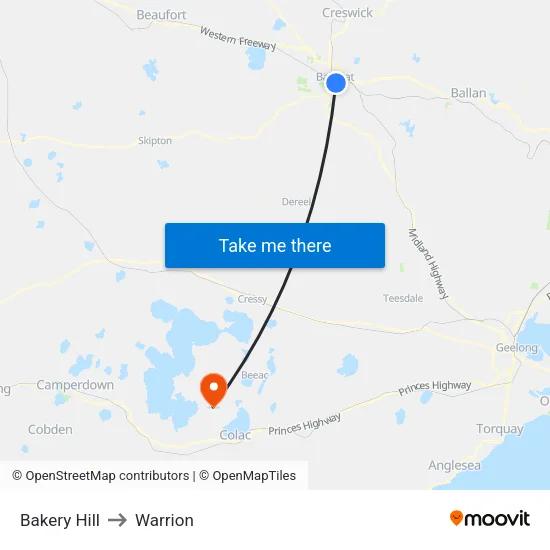 Bakery Hill to Warrion map