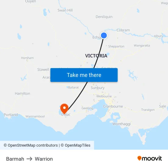 Barmah to Warrion map