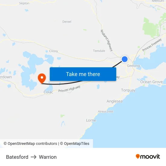 Batesford to Warrion map