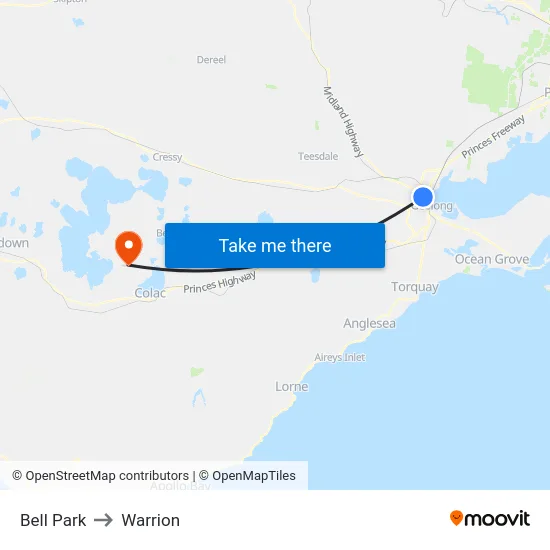 Bell Park to Warrion map