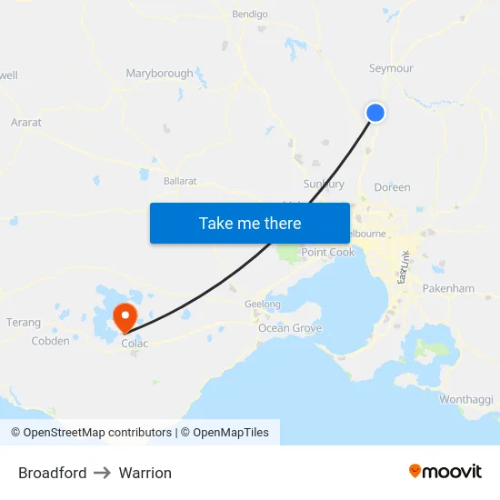 Broadford to Warrion map