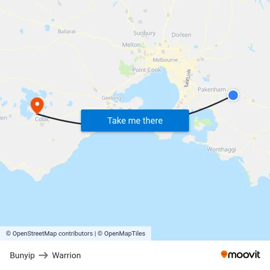 Bunyip to Warrion map