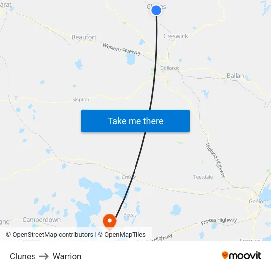 Clunes to Warrion map