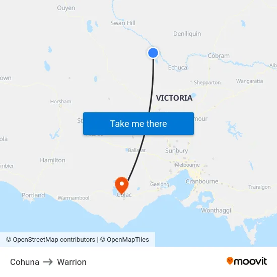 Cohuna to Warrion map