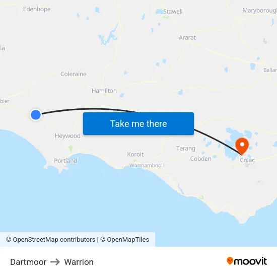 Dartmoor to Warrion map