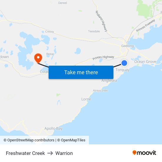 Freshwater Creek to Warrion map