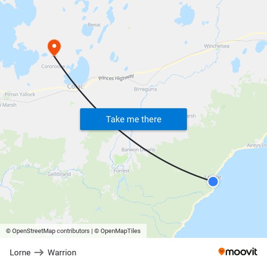 Lorne to Warrion map