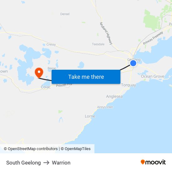 South Geelong to Warrion map