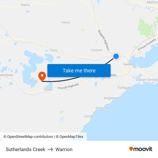 Sutherlands Creek to Warrion map