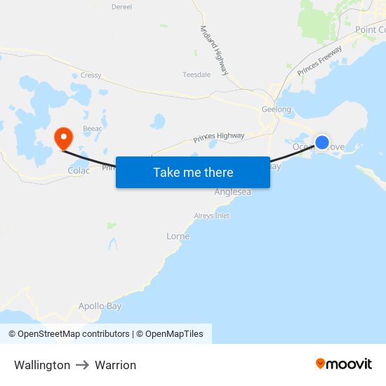 Wallington to Warrion map