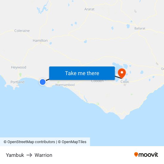 Yambuk to Warrion map