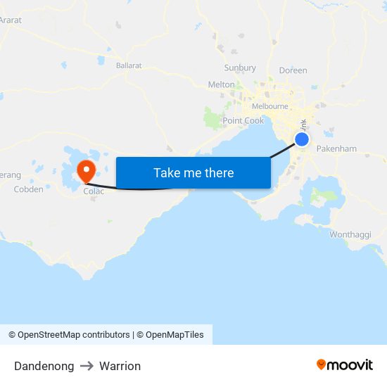 Dandenong to Warrion map